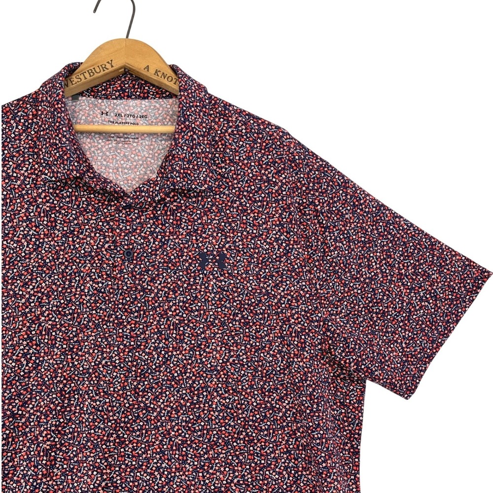 Under Armour Mens 2XL The Playoff Polo Shirt Navy Red Floral Ditsy 1377374 Loose